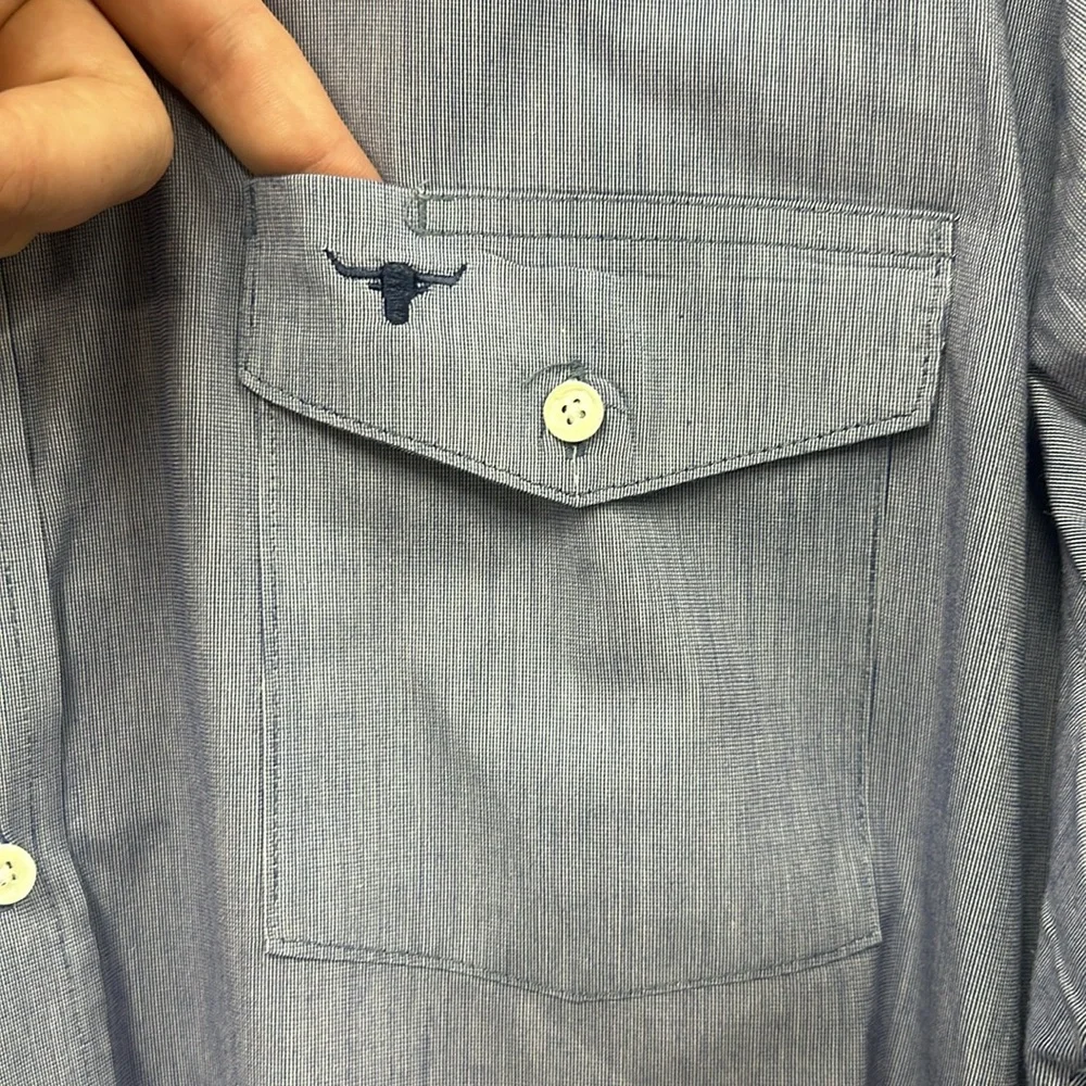 Vintage longhorn by river western wear blue button up shirt 18x35 - Picture 5 of 6
